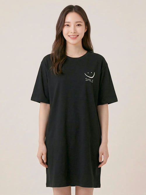 Women's Summer New Short Sleeved T-shirt Dress Loose Mid Length Over Knee Dress